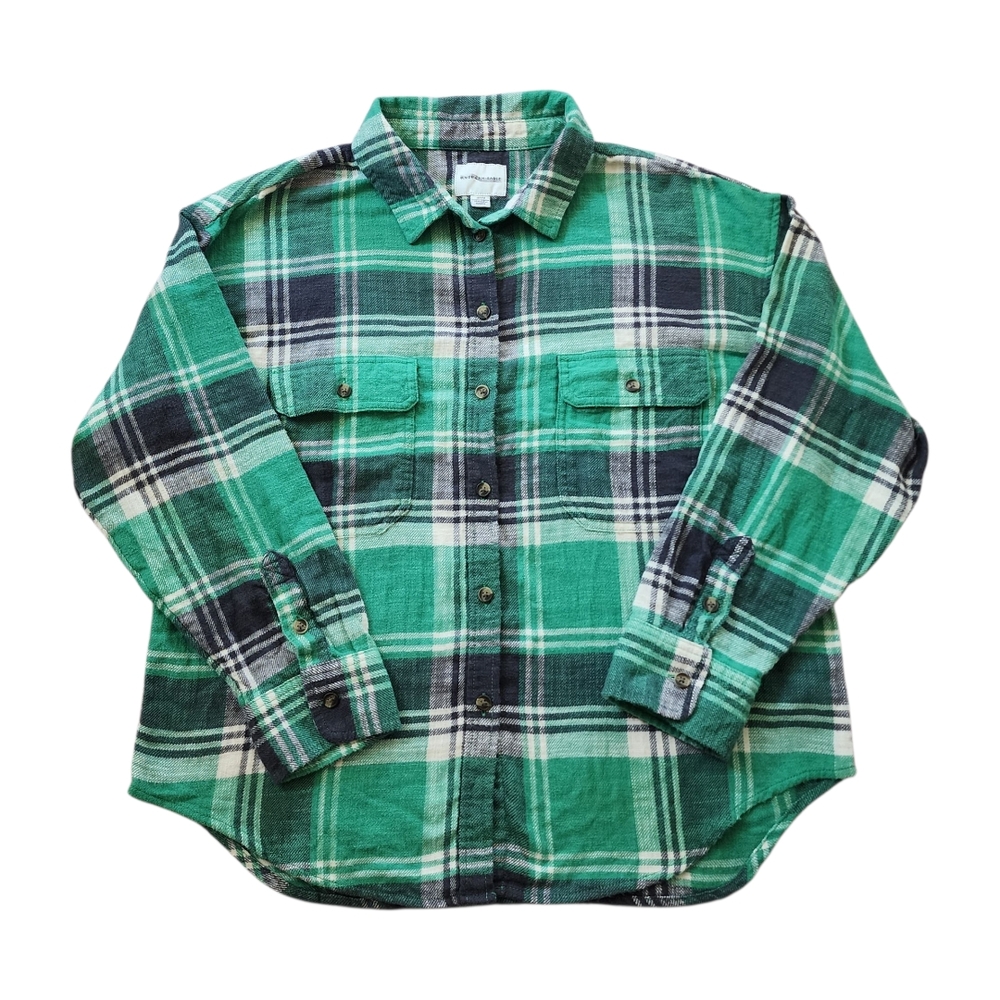 American Eagle Flannel Shirt Womens M Green Black Plaid Long Sleeve Button Up